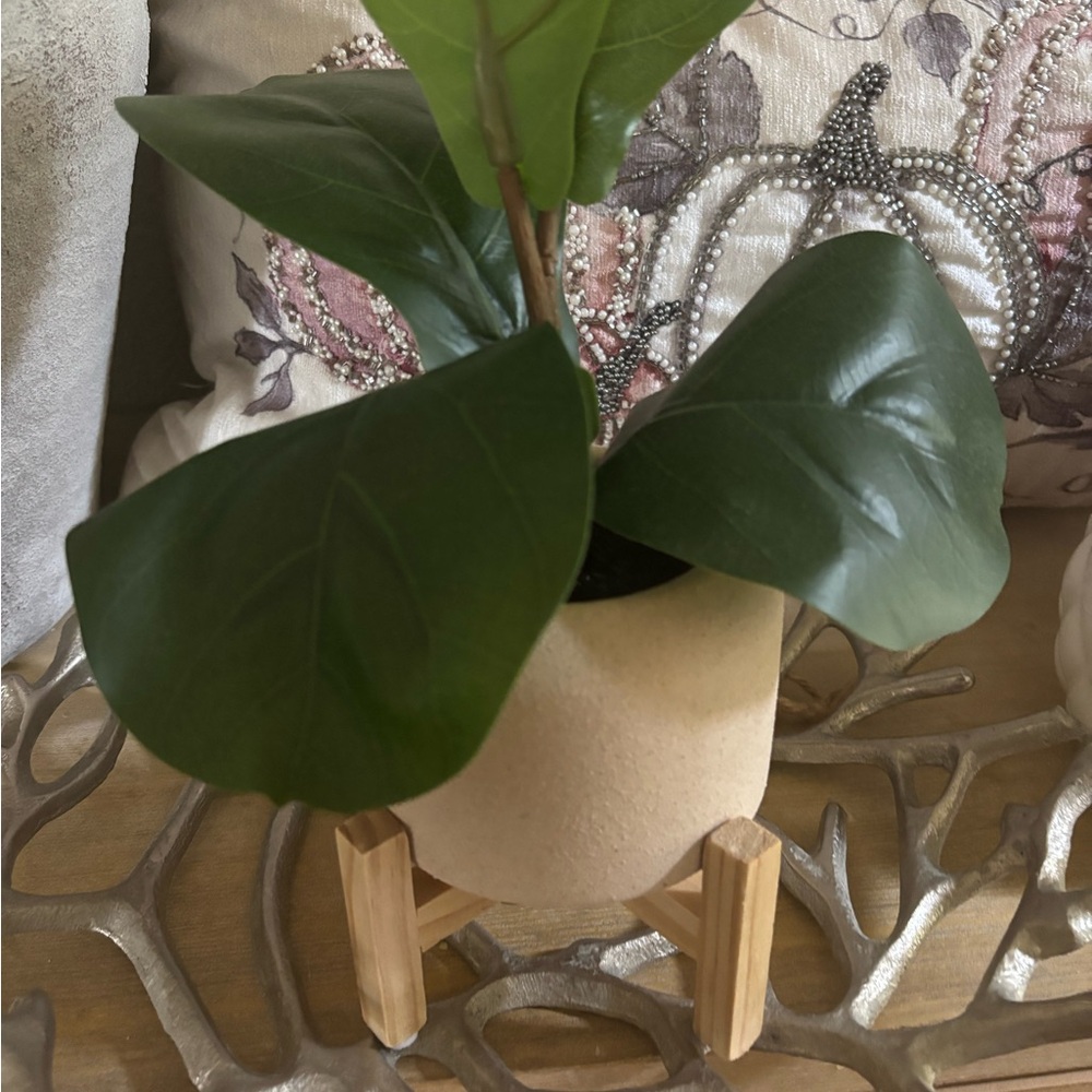 Elegant Green Faux Plant in Cream Pot